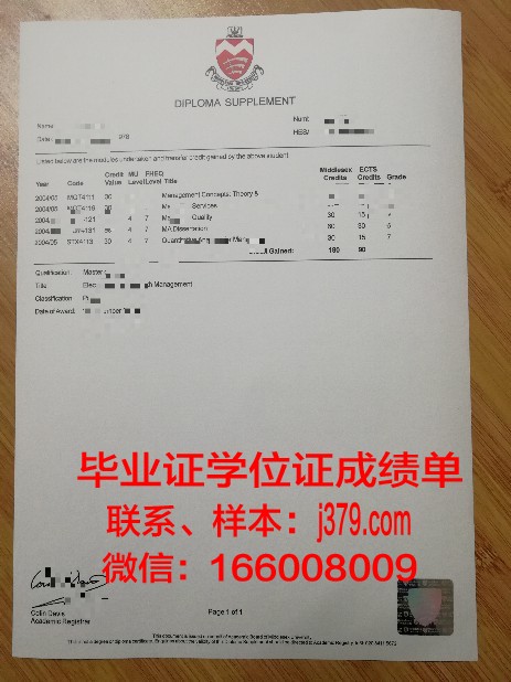 密德萨斯大学毕业证成绩单 Middlesex University diploma