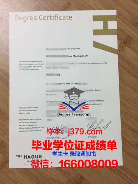 海牙大学毕业证学位文凭学历Diploma